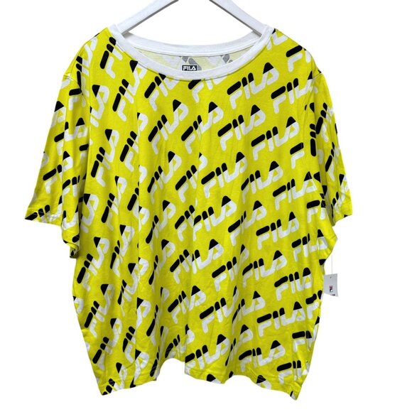 FILA Tennis Top Plus Size 3X Short Sleeve Tee Yellow Logo Womens Sportswear NWT - Picture 1 of 7